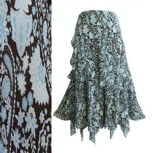 SiLK Jones Midi Skirt Vintage 90s Ruffle Handkerchief Hem Elastic Waist Lined 10